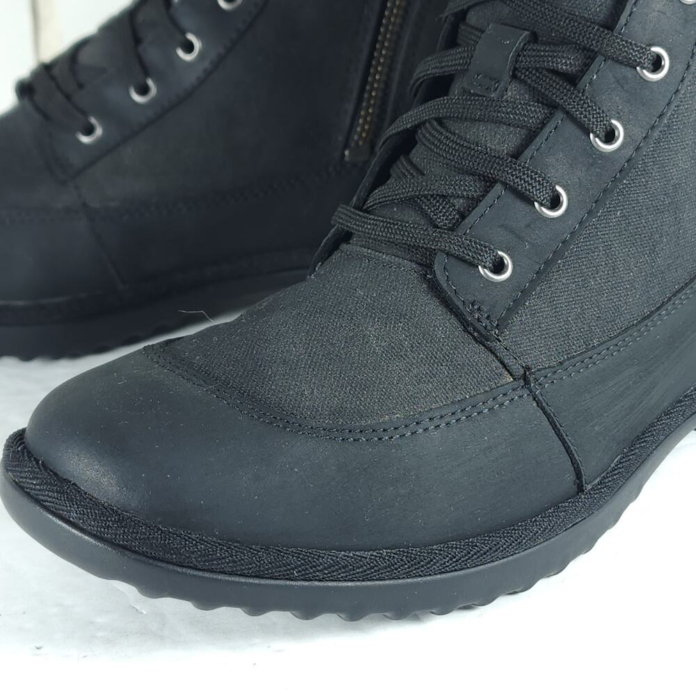 UGG Women's Tulane US7 Black Leather Canvas Waterproof Wool Lined Ankle Boots - Picture 12 of 16